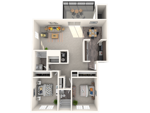 Floor plan for 2 beds, 2 baths, 1100 sqft